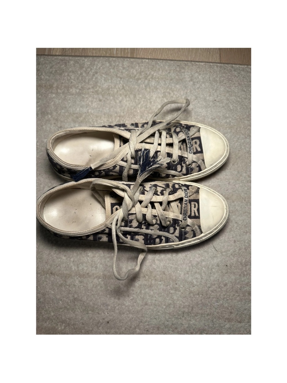 Dior Beige and Navy Canvas Logo Sneakers - Picture 3 of 6
